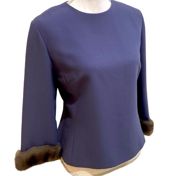 Vintage 90’s Chetta B lined lavender crew neck 3/4 sleeve trimmed mink sz 8 - Picture 3 of 10